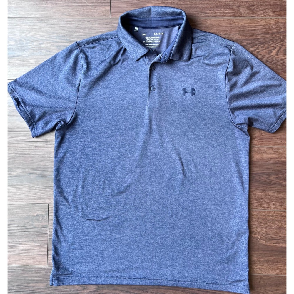Under Armour Mens Playoff Polo Shirt Navy Blue Heathered Golf Loose Fit Large